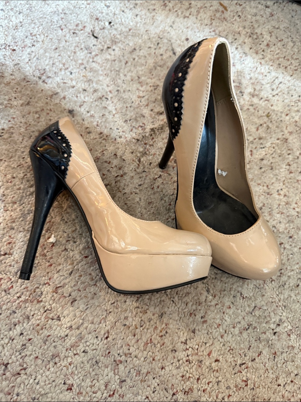 Classic Two-Tone Nude and Black High Heel Pumps